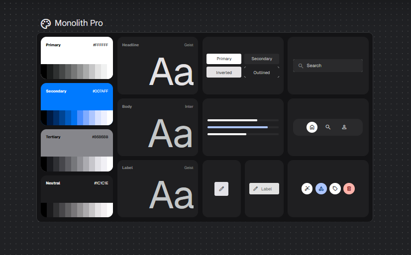 Style guide for the Portfolio Site showing colors and design system