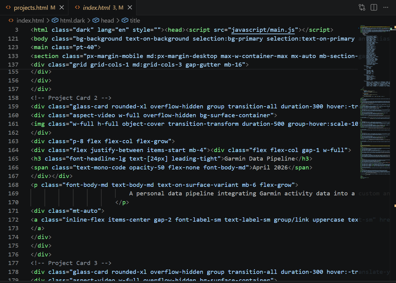 HTML code snippet from the Portfolio Site implementation